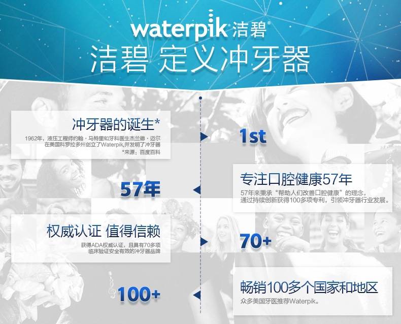 美国洁碧waterpik家用台式冲牙器水牙线洁牙器洗牙机wp670ecgt3124色