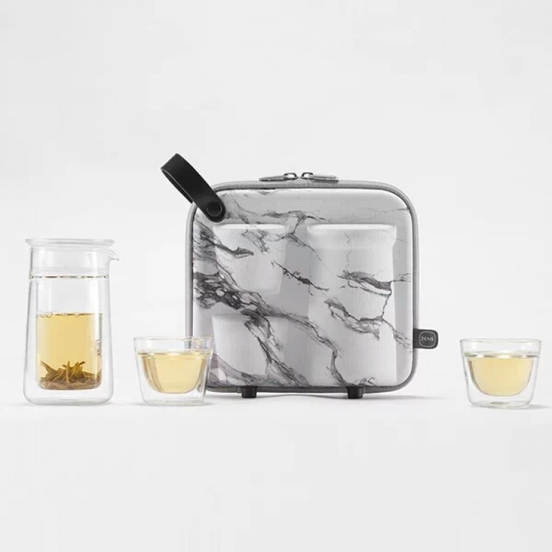哲品月影随身迷彩旅行玻璃茶具套装一泡茶壶两茶杯便携茶具包整套·6色选