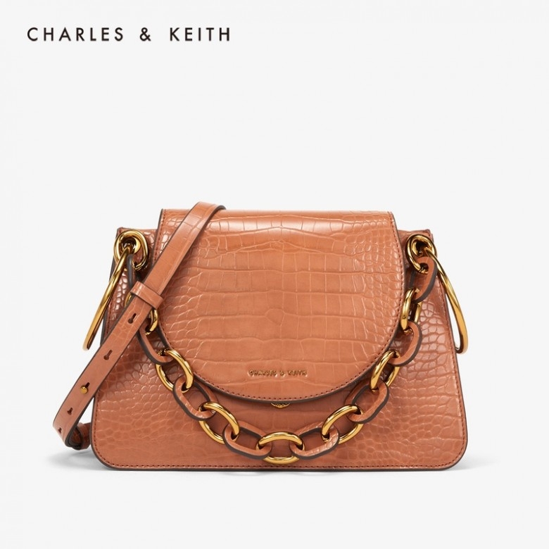 新加坡CHARLES&KEITH·19秋冬新品CK2-20780912金属链条女士翻盖单肩包·3色选
